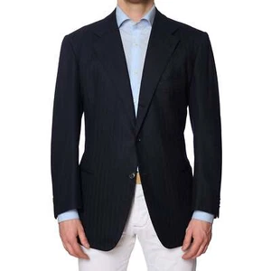 RUBINACCI LH Bespoke Navy Blue Flannel Herringbone Wool Jacket EU 52 US 42 - Bild 1 von 7