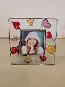 Pink/ Red Stained Glass Valentines Small Square Picture Frame Heart Metalwork - Picture 1 of 3