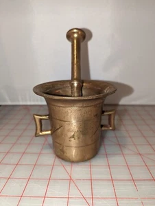 Antique Heavy Solid Brass Mortar And Pestle Large Pharmacy Apothecary Bowl Set - Picture 1 of 4