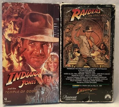 RAIDERS OF THE LOST ARK ‘83+INDIANA JONES & THE TEMPLE OF DOOM ‘86 VHS FREE SHIP - Image 1 of 4