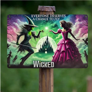 Wicked Movie Metal Tin Wall Sign Glinda Elphaba Witches Wizard of Oz Trendy - Picture 1 of 3