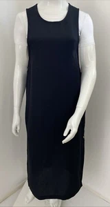 Parakeets Vintage 16 / Modern 12 Black Crepe Pinafore Dress Casual Button Up - Picture 1 of 17