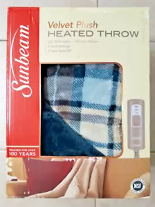 Sunbeam Heated Throw 50 in x 60 in NIB New Velvet Plush - Plaid - Picture 1 of 5