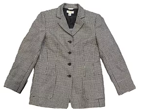 TALBOTS Houndstooth Blazer Jacket, Size 8P, Black White, 100% Wool, Made Italy - Picture 1 of 3