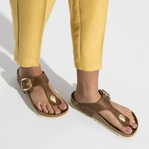 BIRKENSTOCK GIZEH BIG BUCKLE SLIDE SANDALS WOMEN'S COGNAC SIZE 8-8.5US/ 39EU - Picture 1 of 12