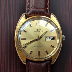 Vintage Glycine Automatic Day-Date Men’s Gold 70s Watch – 34.3mm – Runs Well - Picture 1 of 5