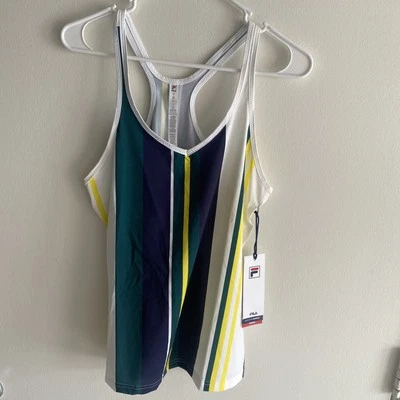 NUEVO Fila Mujer’s Heritage Camiseta sin mangas relajada MEDIANA Rayas Tenis PickleBall Foto 1 de 4