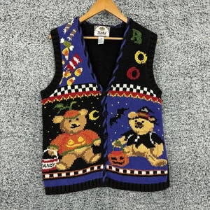 Maglione Halloween vintage donna maglia media a mano cardigan orsi boo anni 90 diadema M - Foto 1 di 8