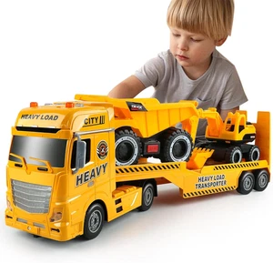 Semirremolque de construcción de juguete con excavadora y camión volquete, regalos para la edad - Imagen 1 de 6