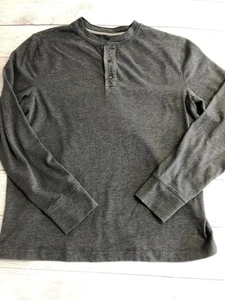 St. John's Bay Henley Shirt Mens Medium Gray Heather Legacy Long Sleeve 3 Button - Picture 1 of 6