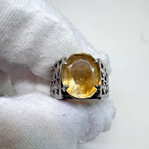 Vintage oder Antik Herren Ring Ovalschliff gelber Edelstein im Metallband bitte lesen - Bild 1 von 10