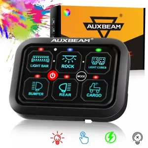 AUXBEAM RA60 RGB 6 Gang Switch Panel LED Light Control For Car RV Boat Marine - Picture 1 of 12