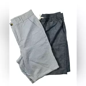 NWT Janie and Jack Boys 2 Pair Shorts Blue/White Stripe & Blue Linen- Size 18 - Picture 1 of 15