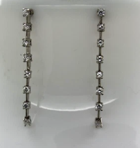 14k White Gold SIMULATED WHITE STONES LONG DANGLE Earrings, Sparkly - Picture 1 of 11
