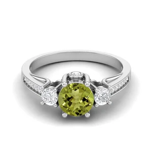 Round Natural Peridot 925 Sterling Silver Three Stone Accents Women Ring - Picture 1 of 6