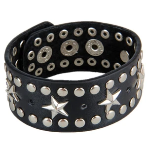 Punk Wristband Bracelet Metal Star Bangle Leather Bracelet Cuff Adjustable Snap - Picture 1 of 15