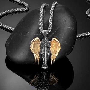 large ST MICHAEL ANGEL PROTECT pendant 22" Sterling Silver 925 necklace rope men - Picture 1 of 7