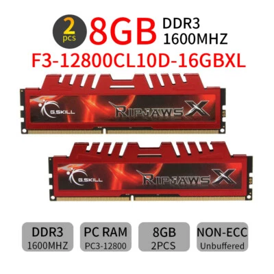 G.SKILL Ripjaws 16GB 2x 8GB 240Pin PC RAM DDR3 1600 PC3-12800 Desktop Memory RAM - Image 1 of 4