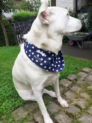 HANDGEFERTIGT Hundehajstuch Halstuch doppelt bestickt Druckknöpfe