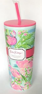 Lilly Pulitzer Tumbler Lid Reusable Straw Tropical Flamingo Pink 24 oz NWT - Picture 1 of 4