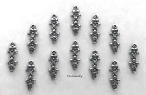 #1445 MINI ANTIQUED STERLING SILVER PLATED FLORAL 2 RING CONNECTOR - 12 Pc Lot - Picture 1 of 2