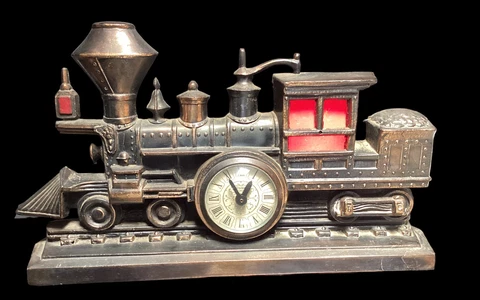 United Metal Train Clock Locomotive Lighted Clock Model 703 USA Made Works! Cover