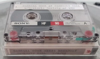 used Sony HF90 blank cassette (has label Barbara Cook sings Broadway Carnegie 90 - Image 1 of 2