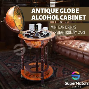 Mini Bar Cabinet Antique Globe Bar Drinks Serving Trolley Cart Alcohol Storage - Picture 1 of 9