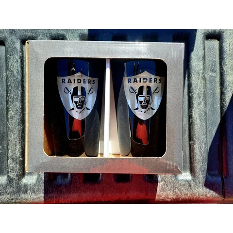 Duck House Oakland Raiders Glacier Pint Glass Set Black and Silver Mercury Glass Cover