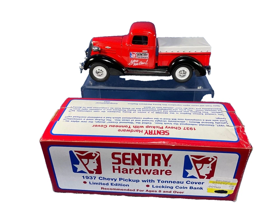 1995 Spec-Cast, 1937 SENTRY Hardware Chevy Pick-Up Truck Bank w/ Tonneau Cover - Image 1 of 4
