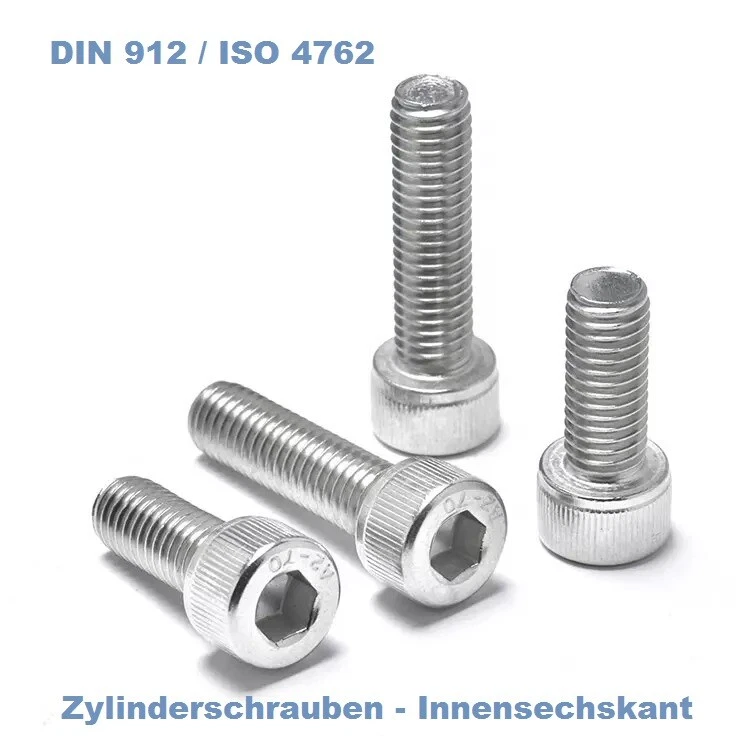 Zylinderschrauben DIN 912 ISO 4762 M3 M4 M5 M6 M8 Edelstahl A2 VA Innensechskant - Bild 1 von 1