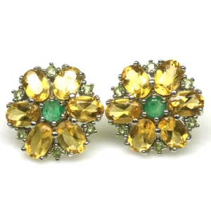 Gema Citrino Amarillo, Esmeralda & Peridoto Pendientes 925 Plata Oro Blanco - Imagen 1 de 4