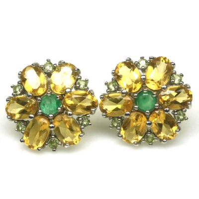 Edelstein Gelb Citrin, Smaragd & Peridot Ohrringe 925 Silber Weiß Gold - Bild 1 von 4
