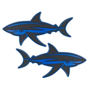 Blue Shark Emblem Fish Badge Custom Decal Car Accessories Truck SUV Set of 2 - Picture 1 of 6