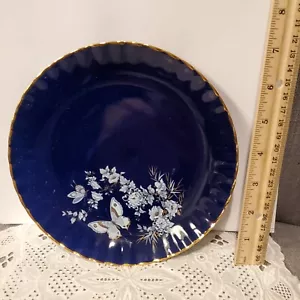 Romanian, handpainted plate, vintage, cobalt blue, white flowers - Bild 1 von 4