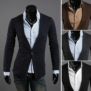 Cardigan uomo dandy elegante un bottone blazer giacca maglione maglione top XS/S - Foto 1 di 8