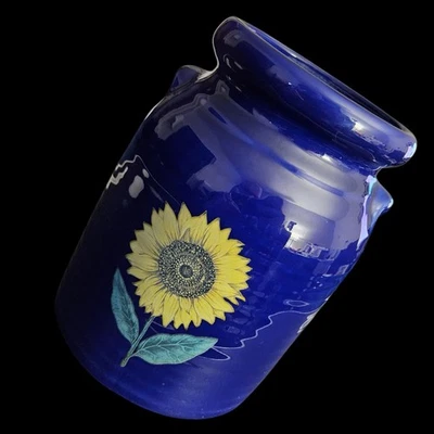 Jarrón vasija girasol azul cobalto cerámica decoración cocina Foto 1 de 4