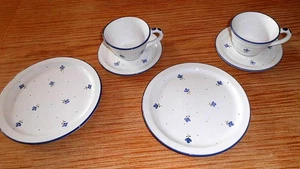 2 Kaffegedecke aus Steingut / Kaffee Gedeck 3-teilig gemarkt mit KK - Bild 1 von 7