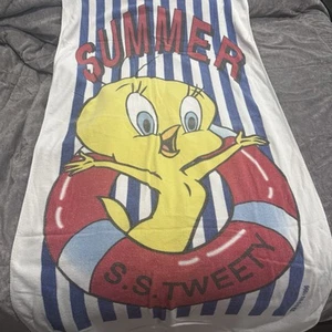 Vintage Tweety Bird Looney Tunes Cotton Beach Towel Y2K 1996 Retro Summer - Picture 1 of 5