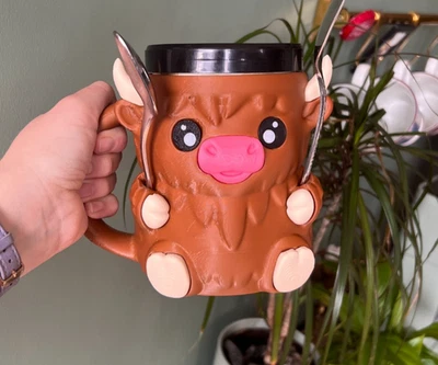 Cute Highland Cow Ice Cream Pint Holder Mug with Treat Spoon Slots - Image 1 of 4