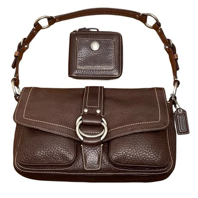 Coach Chelsea Cuero Marrón Chocolate Demi Solapa F10893 con Cartera a Juego Foto 1 de 4