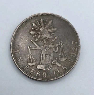 1871 Go S Mexico 1 Peso Guanajuato, Un Peso Large World Silver Coin - Image 1 of 4