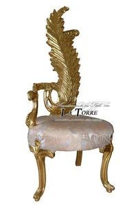 Poltrona trono Luigi XV barocco sedia piuma oro tessuto damascato avorio AL6972 - Foto 1 di 2