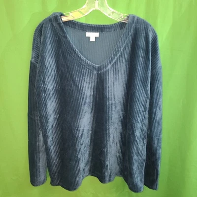 1509) NWOT J JILL medium tall velour knit pullover top tee relaxed blue teal  Foto 1 de 4