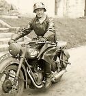 **RARE! Helmeted Wehrmacht Kradmelder on Motorcycle (WH-14265) w/ Swan Emblem!**