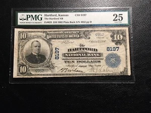 National Currency Hartford Kanas Only 8 Large Known PMG Vf 25 Rust - Picture 1 of 3