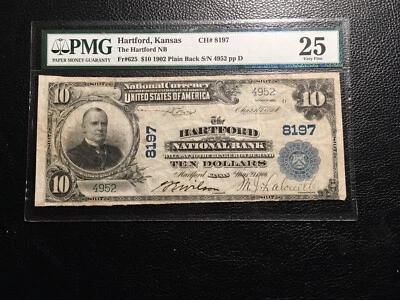 National Currency Hartford Kanas Only 8 Large Known PMG Vf 25 Rust - Image 1 of 3