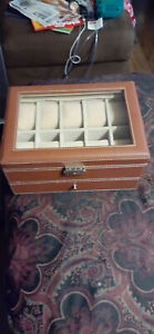 Songmics Jewelry Box, Glass Lid, Faux Leather, 2 Keys 1 Drawer, 10 Compartments.