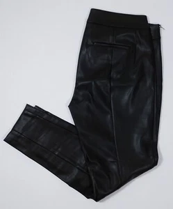 ANN TAYLOR Women's Black Faux Leather Flat Front Side Zip Pant Sz 8 - Picture 1 of 6