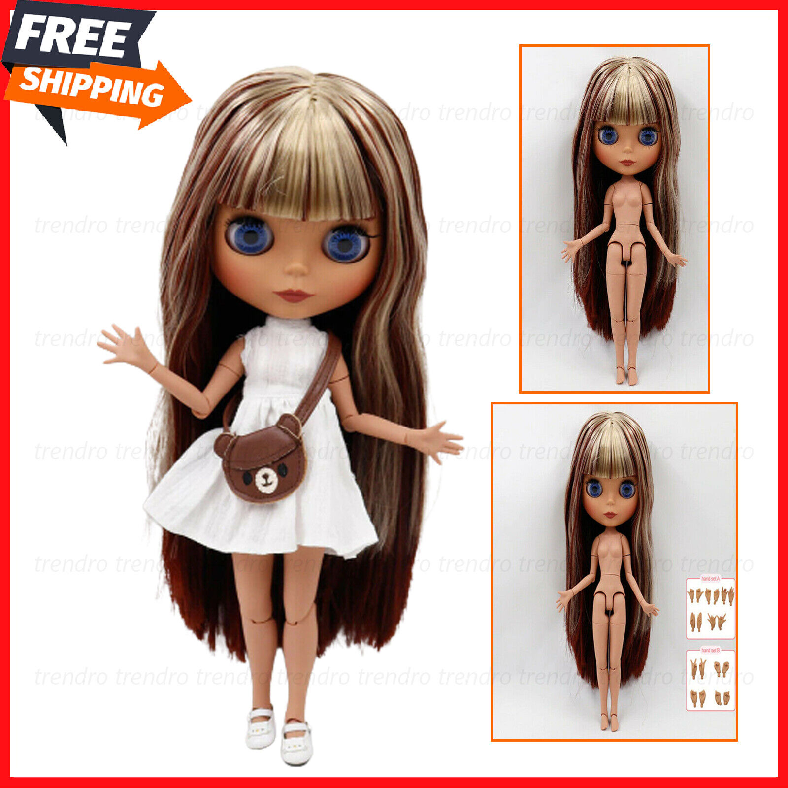 12" Jointed Body Blythe Doll Nude Mixed Hair Matte Face Fashion Customized Face 
